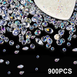 Ryvera Pack of 900 Glitter Beads, Crystal Beads for Threading, Faceted Beads, Glass Beads, Glitter Beads, 4/6/8 mm Glitter Beads for Crafts, Jewellery Making, DIY Necklaces, Bracelets, Earrings