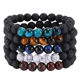 SONNYX 7 PCS 8mm Semi-Precious Gemstone Bracelet for Women Crystal Stone Beaded Bracelets for Women Men Round Beads Stretch Bracelets Unisex Yoga Bead Bracelets