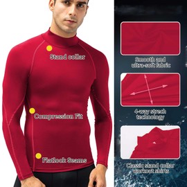Men's Compression Shirts Long Sleeve Athletic Running Tops Football Turtle Neck Shirts Sport Baselayer Undershirt Red