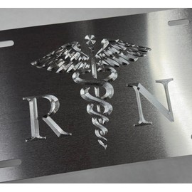 Engraved Silver On Silver RN Nurse Car Tag Diamond Etched License Plate Gift