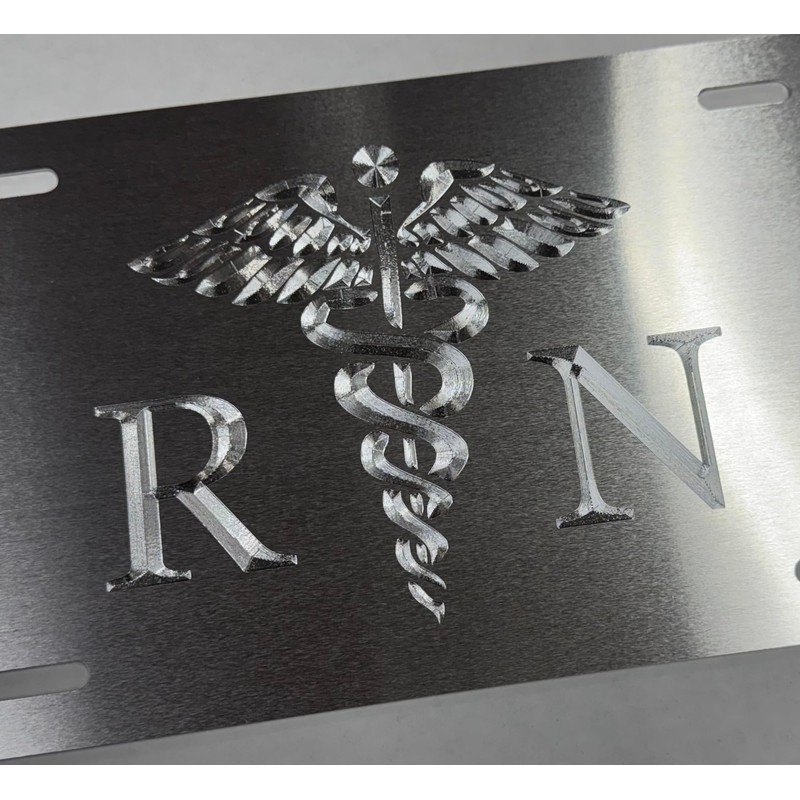 Engraved Silver On Silver RN Nurse Car Tag Diamond Etched