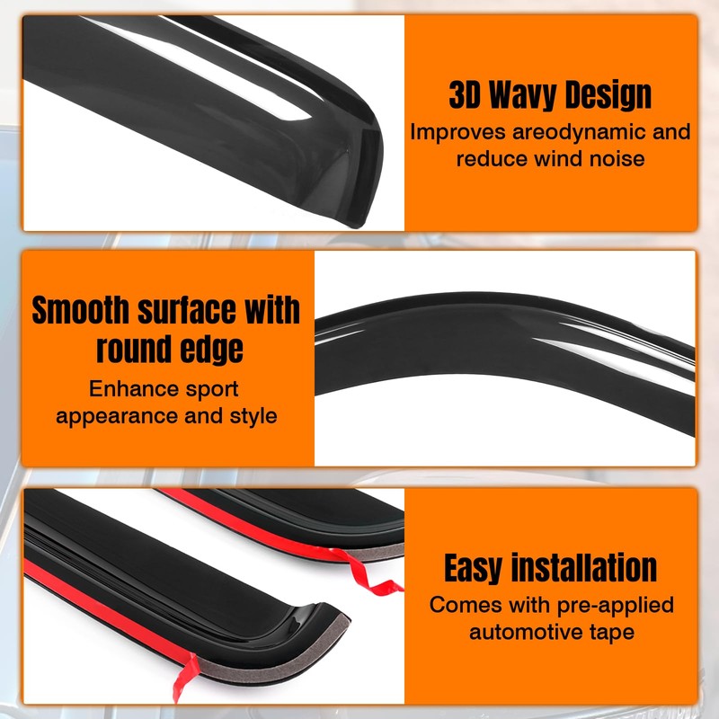 Tape On Window Visor Deflectors Compatible with 1988-1998 Chevy C