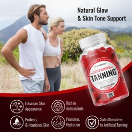 NutraPep Tanning Gummies for Women - Self Tan Bronzing Supplement that Work Without Sun - No Sugar Vegan with Astaxanthin Lycopene Beta Carotene Vitamins - Glow Up Skin Health Daily Oral Tanning Chews