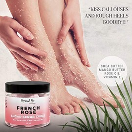 Mineral Me California- Exfoliante corporal - Cubos exfoliantes de azúcar FRENCH ROSE de 12 oz con manteca de mango y manteca de karité - Ultra Hydra