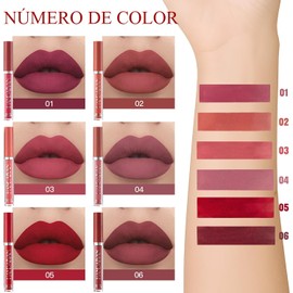 6PCS Lapiz Labial Mate Lapiz Labial Antiadherente,Lápiz labial antiadherente,Lápiz labial mate, lápiz labial hidratante de larga duración, esmalte de labios mate resistente al agua, moderno y multicolor, adecuado para otoño e invierno-Regalo Perfecto para