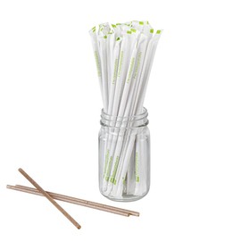 Restaurantware-Basic Nature 8.3 Inch Disposable Straws, 100 Sustainable Straws - Wrapped, Won't Alter Flavors, Brown PLA/Coffee Ground Straw, For Hot And Cold Drinks