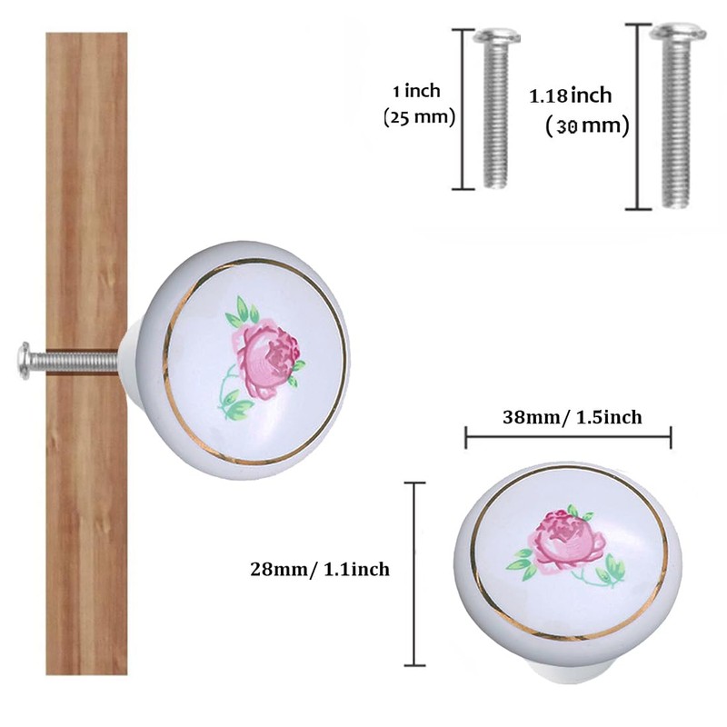 Tverghvad Ceramic Hand Painted Drawer Knobs, [4 Pack] Vintage Rose