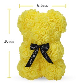 LINKLO Rose Bear Rose Teddy Bear -10 inch Artificial Rose Flower Bear, Gift for Wedding, Mothers Day and Anniversary, Including Transparent Gift Box (Yellow)