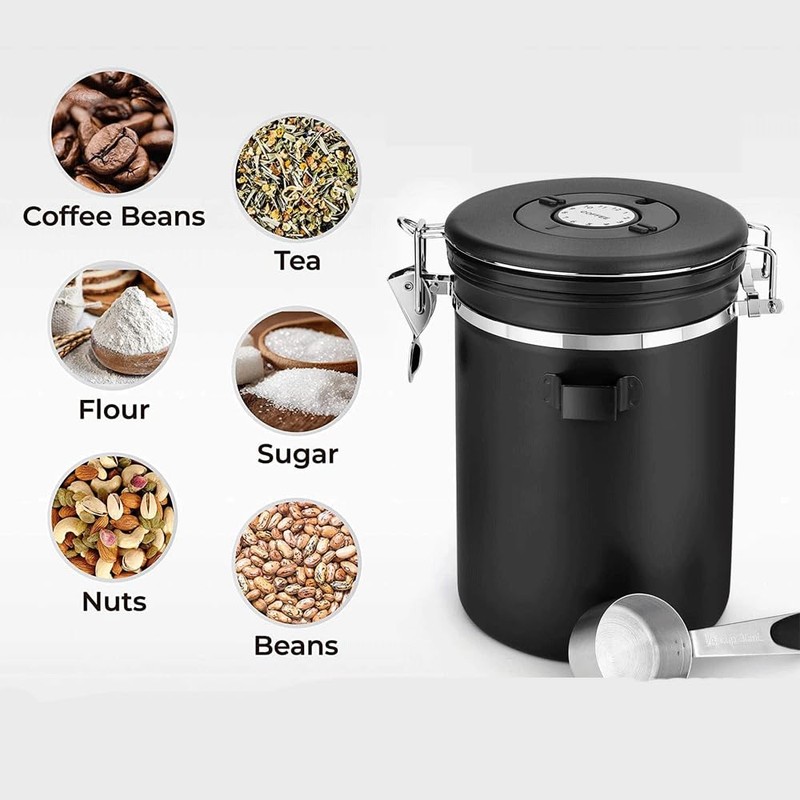 Ruikcoll Airtight Stainless Steel Coffee Container 1.8L with Outlet Valve