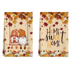 XCHI Fall Pumpkin Gnome Maple Leaves Dish Towels 18x26 Inch Hand Kitchen Towels Dishcloth Sweet Home Decorations Set of 2