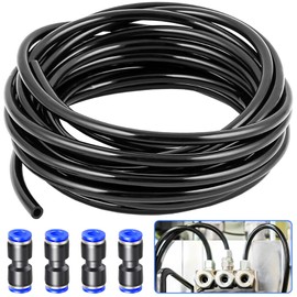 NINGYER 20 m Pneumatic Hose, Pneumatic Hose 6 mm with 4 Pieces Pneumatic Connectors, Compressed Air Line for Pneumatic Devices, Industrial and Home (Black)