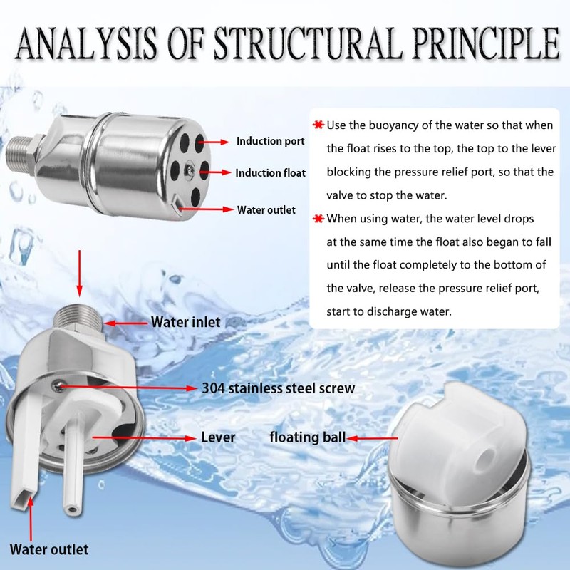 Automatic Water Level Control Valve, 3/4 to 1/2 Inch Float