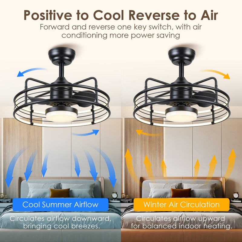 Asyko Caged Ceiling Fan with Light - Bladeless Black Ceiling