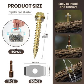 Dabolang 50 PCS Wire Fence Staples with Wire Fixer, Fence Fasteners for Wire Fencing, Fence Post Screws for Softwoods, Reuse/Easy Remove Fence Nails for Mesh and Woven Fencing Repair