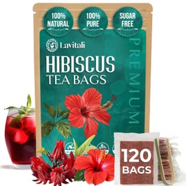 Lavitali, Hibiscus Tea Bags | 120 bags, 100% Pure Herbal Tea | Caffeine-Free, Antioxidant-Rich, Eco-Friendly Filter Bags | Daily Natural Botanical, Hot or Iced Floral Infusion