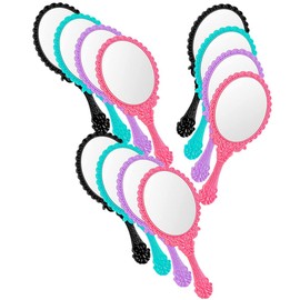 FOMIYES 12pcs Vintage Handheld Makeup Mirrors Ergonomic Plastic Handle for Travel and Outdoor Use Retro Design Portable Girls Mirrors in Pink