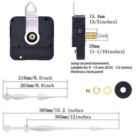 Hicarer High Torque Long Shaft Clock Movement Mechanism with 12 Inch Long Spade Hands (Silver)