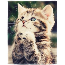 YISUMEI - 150 x 200 cm Blanket - Adorable Cat Fleece Blanket, Cashmere Feel Cuddly Blanket, Suitable for Bed or Sofa