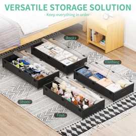 45L Rolling Under Bed Storage w/ Sturdy Handles & Oxford Cloth Lids for Clothes