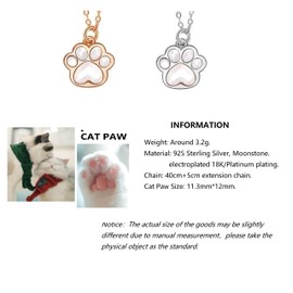 Bellitia Jewelry Cat Paw Print Pendant Paw Necklace 925 Sterling Silver Chain Jewellery Gifts for Women Girls Daughter, Sterling Silver, Shell