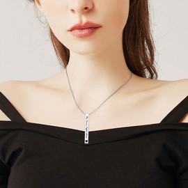 AXELUNA Vertical Bar Necklace Sterling Silver Engraved Message Bar Pendant Inspirational Jewelry Gifts for Women (She Doesn't Fight Alone)