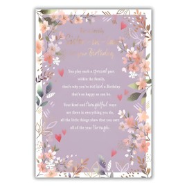 IC&G Lovely Sister In Law Birthday Card - Happy Birthday Card with Sentimental Poem and Floral Love Heart Border Design with Foil Details - Birthday Card for Women