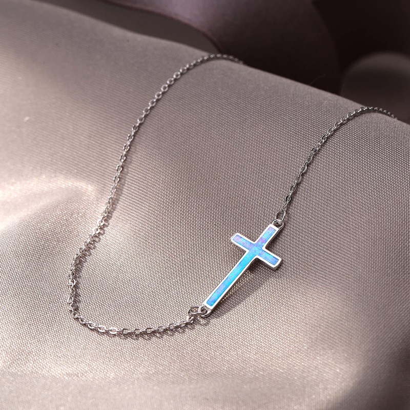 Ever Faith 925 Sterling Silver Blue Opal Tiny Dainty Sideways