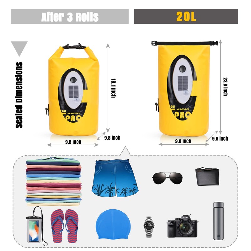 Qoolife Dry Bag Waterproof with Solar Bluetooth Speaker & Light