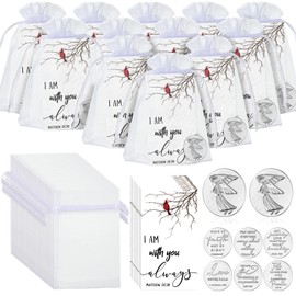 72 Pieces Memorial Angel Sign Coins Set Pocket Token Guardian Pocket Angel Coins Red Cardinal Poem Cards Prayer Cards White Organza Bags Gift Bag Angel Charms Presents for Family