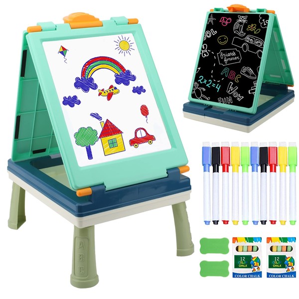 Table Art Easel for Kids, Double Sided Foldable Tabletop Drawing