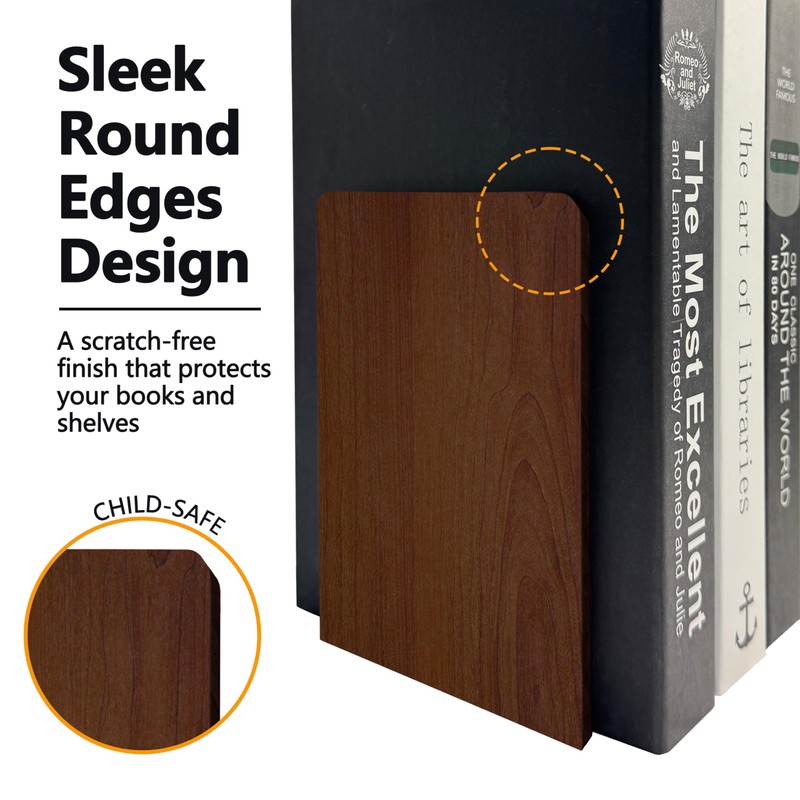 Brosisincorp Walnut Wood Book Ends for Shelves - Hand Polished