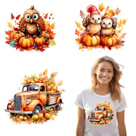 3 Sheets Thanksgiving Turkey Iron on Patches Autumn Pumpkin Truck Maple Leaf Design Iron on Transfer Stickers for Autumn Theme Thanksgiving T-Shirt Hoodies Pillow Clothing Fabric DIY Craft Decor