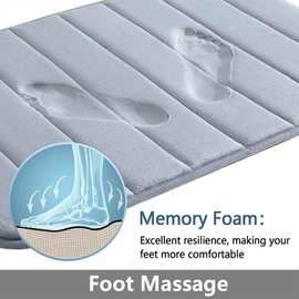 smiry Memory Foam Bath Mat, 50 x 75 cm, Extra Soft Non-Slip Bathroom Mat, Super Absorbent Bath Mats for Bathroom Floor, Machine-Washable Dry Bath Rug Foot Mat, Light Grey