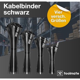 toolmate® 500 x Cable Ties Black Set – Short & Long – Tear-Resistant & UV Resistant – Various Lengths – for Crafts and Household