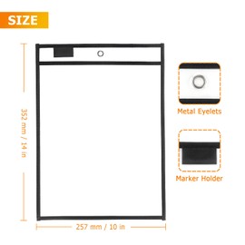 Dry Erase Pockets Sleeves with Rings, Black, 20 Pack
