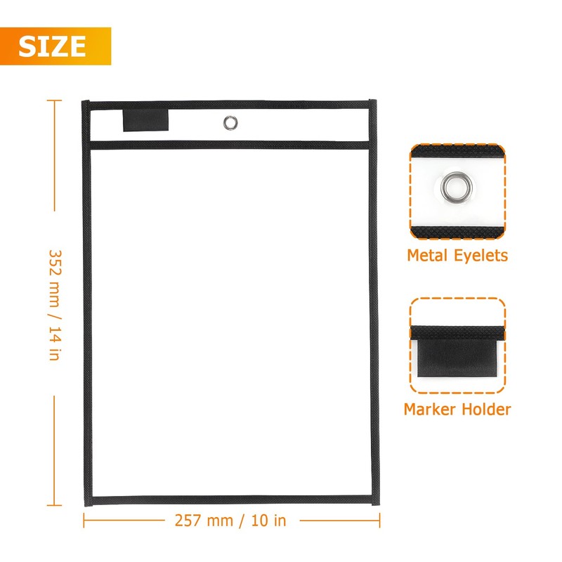 Dry Erase Pockets Sleeves with Rings, Black, 20 Pack