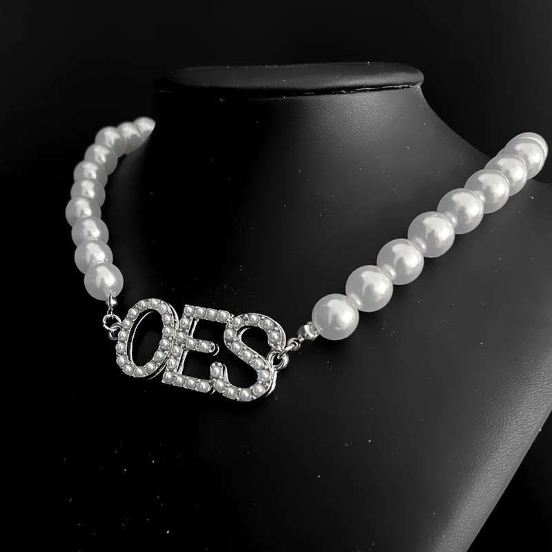 Order Of The Eastern Star Society Beads Necklace OES White