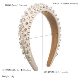 scicent Bride Headband White Head Band Embellished Crystal Rhinestone Hairbands Wide Padded Head Band Hair Accessories for Girls Holiday Party Gifts - 25911