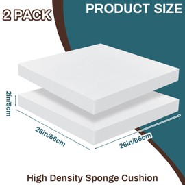 Frienda 2 Pack 2" x 26" x 26" Upholstery High Density Foam Cushion Replacement Square Cut to Size Foam Couch for Chair Couches Padding Shipping Packing DIY Cosplay Projects