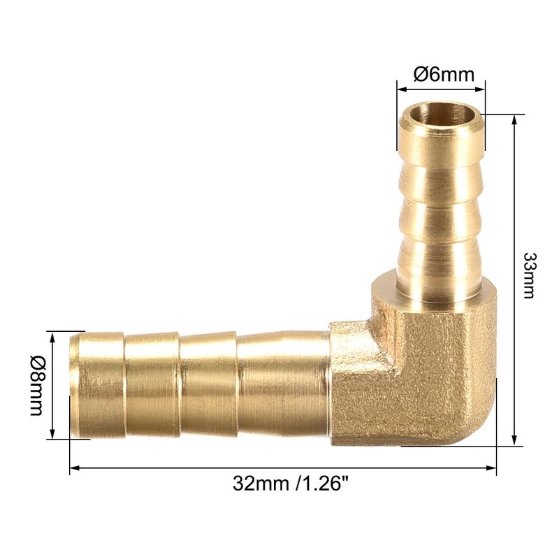sourcing map 8mm to 6mm Barb Brass Hose Fitting 90