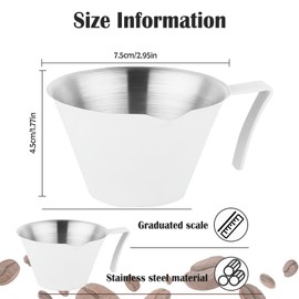 Stainless Steel Espresso Measuring Cup With Handle & Pour Spout 3.38oz Espresso Shot Cups Scale Marks Espresso Pouring Cup for cafe hotel home (2 PCS, White)