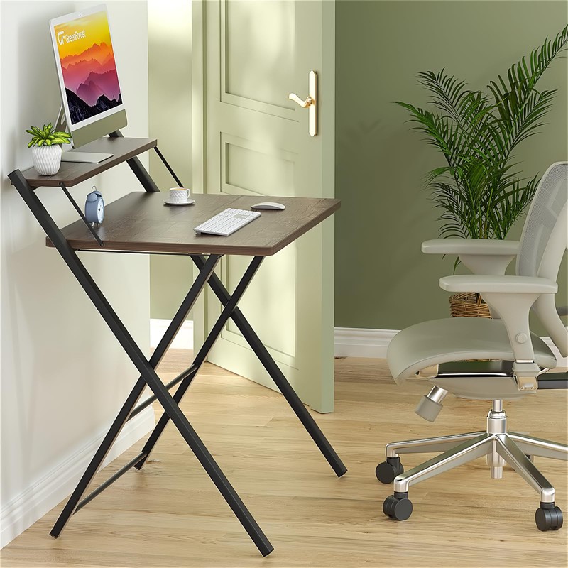 GreenForest No Assembly Folding Desk, 2-Tier Compact Computer Desk with