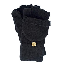 FosterNatur, Women's/Men's Wool Gloves with Flap, 100% Merino, black