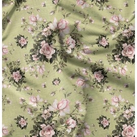 Soimoi Beige Poly Georgette Fabric Leaves & Rose Floral Fabric Prints by Yard 42 Inch Wide