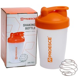 Shaker PROESCE 400ml Naranja/Transparente | Vaso Mezclador de Plástico con Tapa Antiderrames para Proteína, Suplementos y Batidos | Práctico y Portátil