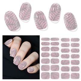 DUKASOU Semi Cured Gel Nail Strips, 28 pcs Gel Nail Stickers Full Nail Wraps Work with Any UV Lamp, Long Lasting UV Nail Stickers, Includes Prep Pads, Nail File & Wood Stick (Spider Web)
