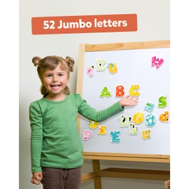 Coogam Jumbo Magnetic Letters Set of 52 ABC Alphabet Colourful Animal Capital Letters Lower Case Fridge Magnets Preschool Education Toy Spelling Learning for 3 4 5 Year Old Children