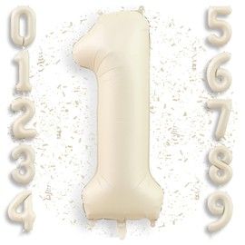 Ptyceler Cream White Number Balloons, Number 1, Large Birthday Decoration, Balloons, 40 Inches Approximately 35.4 inches (90 cm), Birthday Balloons, Birthday Parties, Celebrations