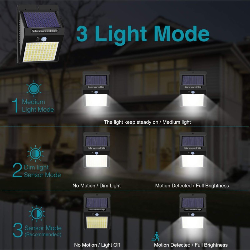 6 Pack Solar Lights Outdoor, 3 Modes/100LED Solar Security Lights