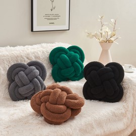 Xiashrk Knot Pillow Ball, 12" Soft Decorative Throw Pillows for Couch Bed, Black Knotted Plush Throw Pillow Handmade Square Cushion Home Couch Decor Pillows for Living Room